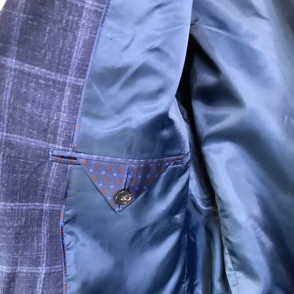 Chaps Blazer Mens Size 44R Shades of Navy Blue plaid 2 Button Classic - Picture 3 of 8